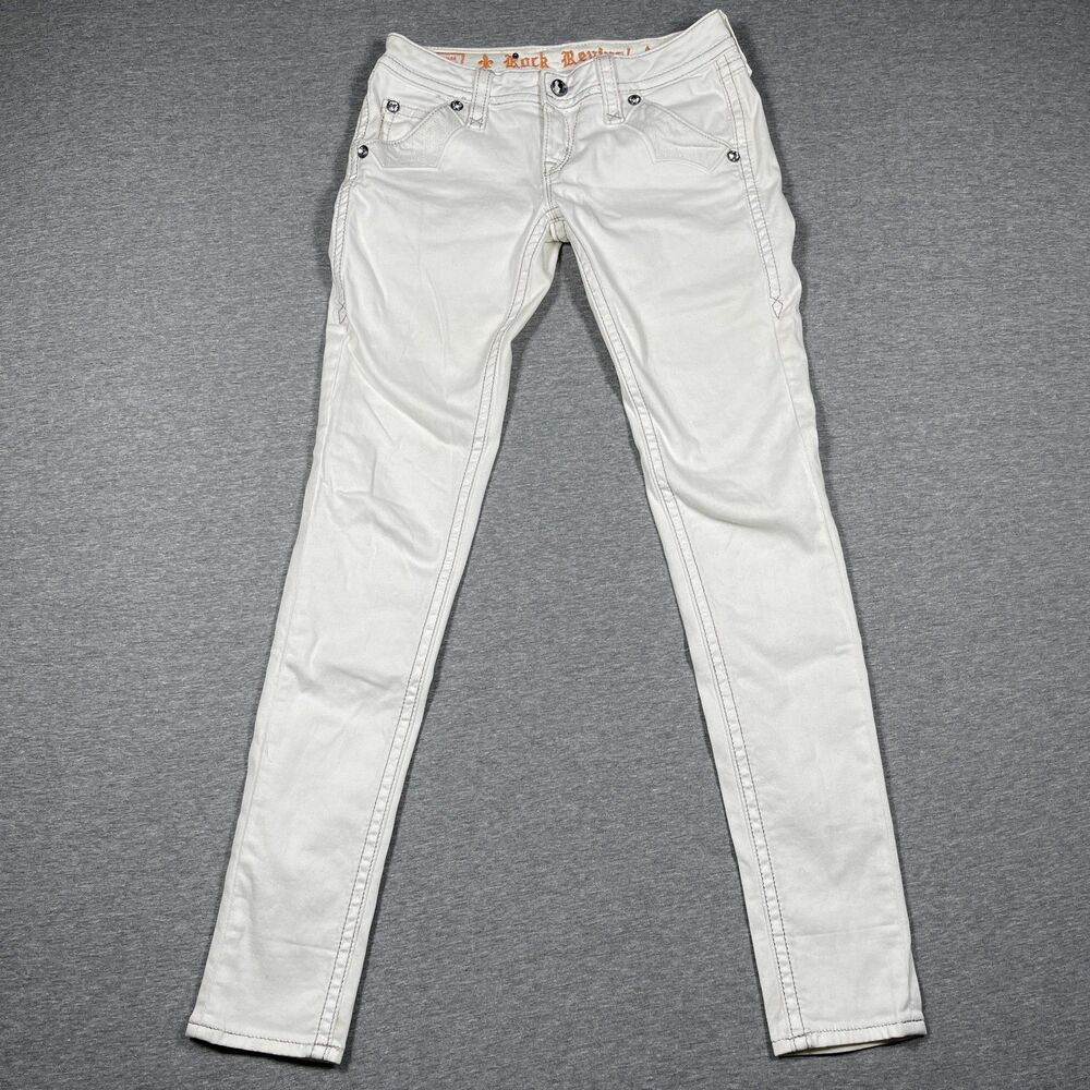 Rock Revival Skye Jeans Womens 25 White Skinny Mid Rise Rhinestone Studded